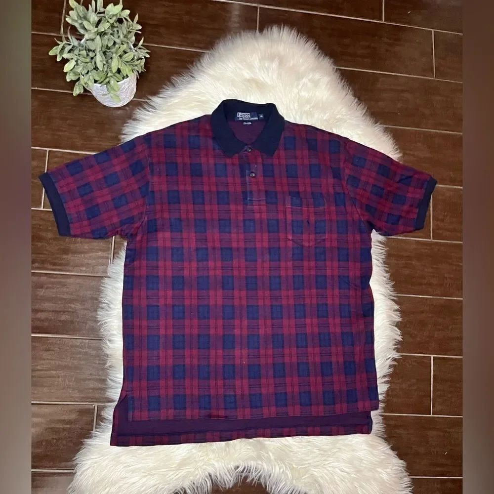 Polo Ralph Lauren Burgundy/Navy plaid polo sz XL
